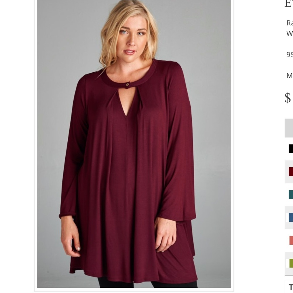 Rayon Jersey Spandex Maroon High Neck Tunic Dress